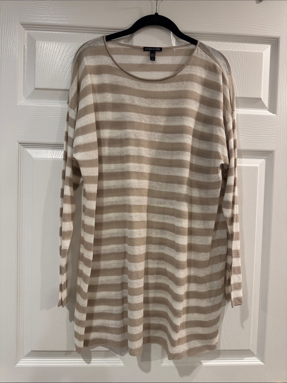 Eileen Fisher Beige and Cream Striped Knit Top